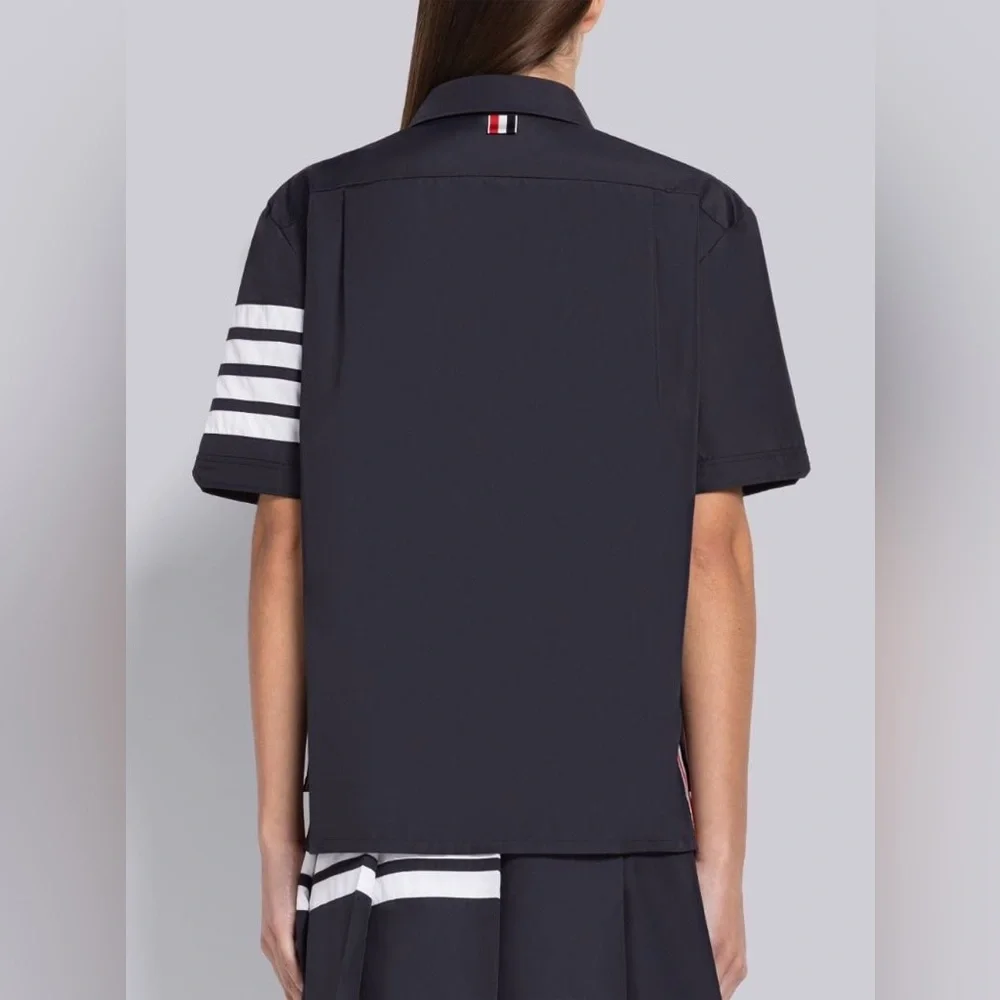 NWT Thom Browne Navy 4-Bar Flyweight Tech Short Sleeve Button Down Shirt - Picture 3 of 13